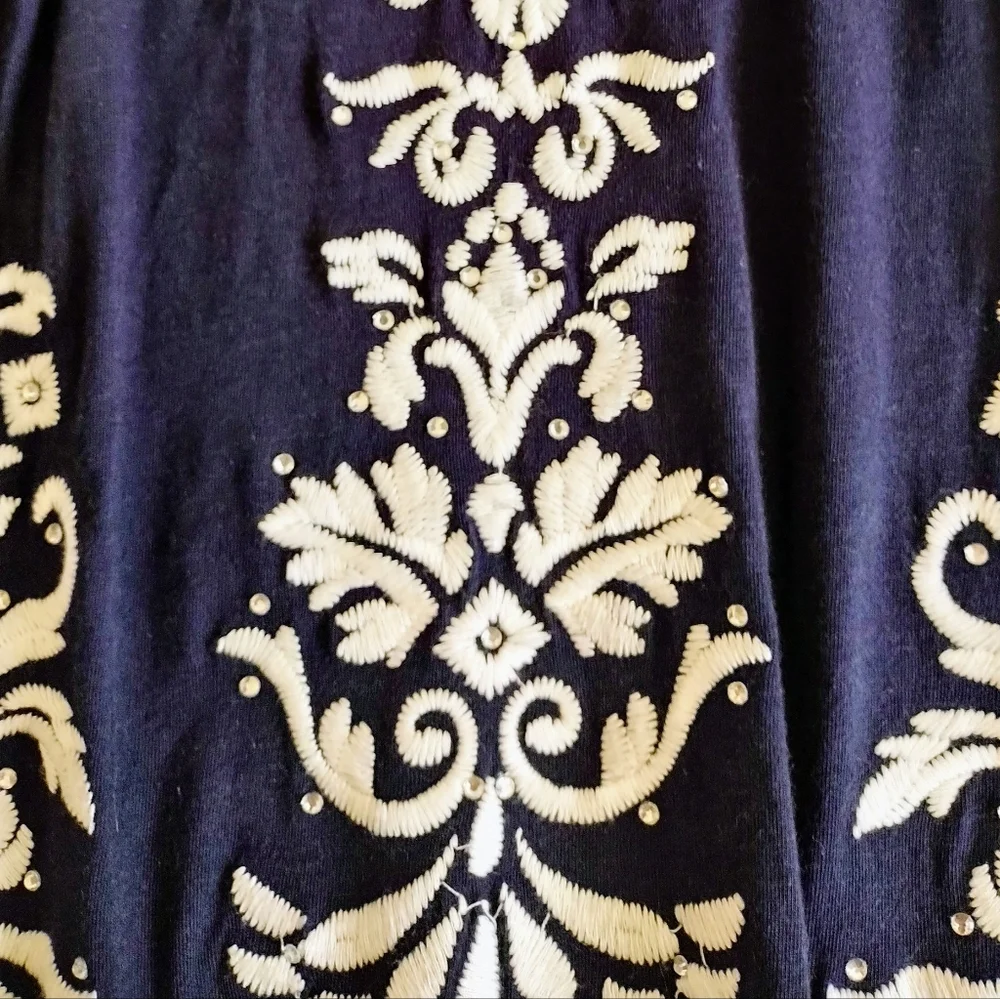 Vintage Vtg INC International Concepts Navy Blue White Embroidered Dress 0X - Picture 2 of 2